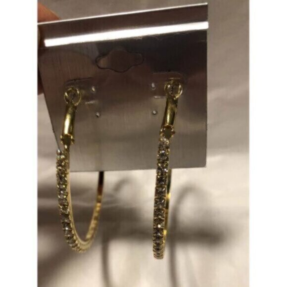 Gold Hoop Rhinestone Earrings - Picture 4 of 5
